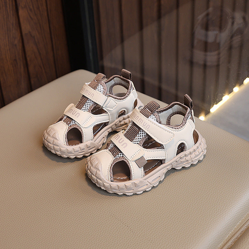 Kids' breathable mesh sandals - frame shoes for boys, athletic sandals for toddlers and young children, anti-kick closed-toe protective toe breathable sandals