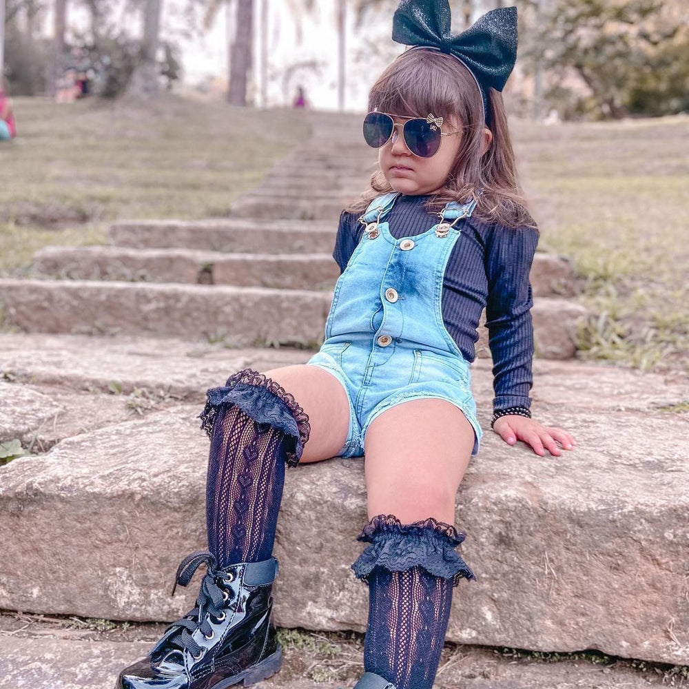 Fashion style cross-border new product girllong sleeves pit strip knitting bottom pullover shirt denim suspender shorts suit trendy