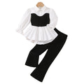 Exportgirlsuit laceknittingvestpatchworkshirt tweed stylelong sleevestopsknitting pants children's two-piece set