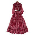 French retro fashion printed long sleeve single-breasted tie-waist dress - women's autumn  high-end maxi dress