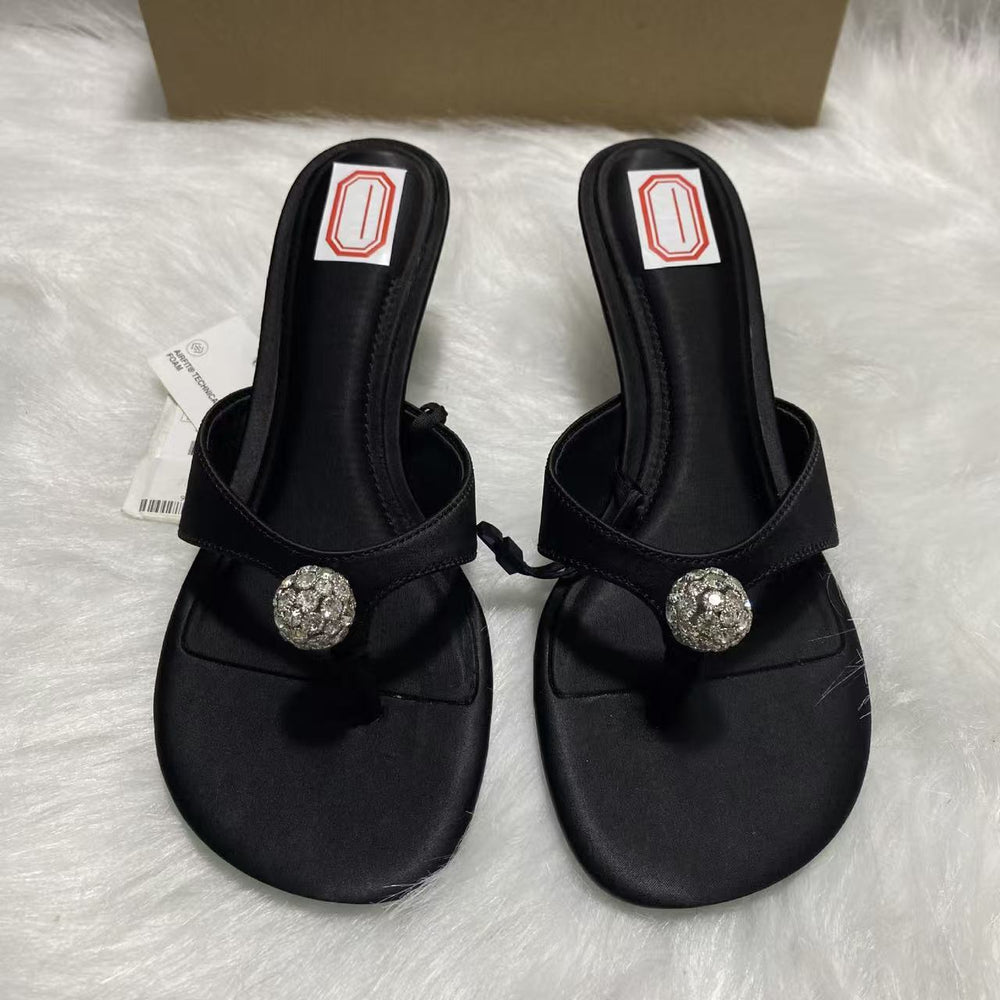 Za2025summer herringbone sandals round toe rhinestone low heel sandals women's fashion style daily sandals women's outwear