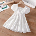 Girls' summer dress  new style chic cardigan slip dress baby solid color princess dress kids short sleeve skirt