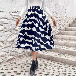 2# in stock 73028#  cross-border fashionexportplus size women's slimming lookelegance pleated printing skirt