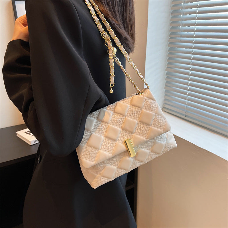 2025 new fashion simple indentation diamond golden ball chain bag versatile single shoulder oblique span women's bag