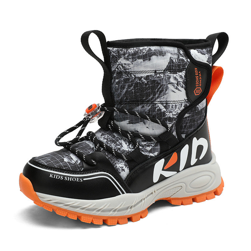 Children's snow boots winter new middle-aged and older children's outdoor velvet thermal cotton shoes high-top boys' Jinjiang boots