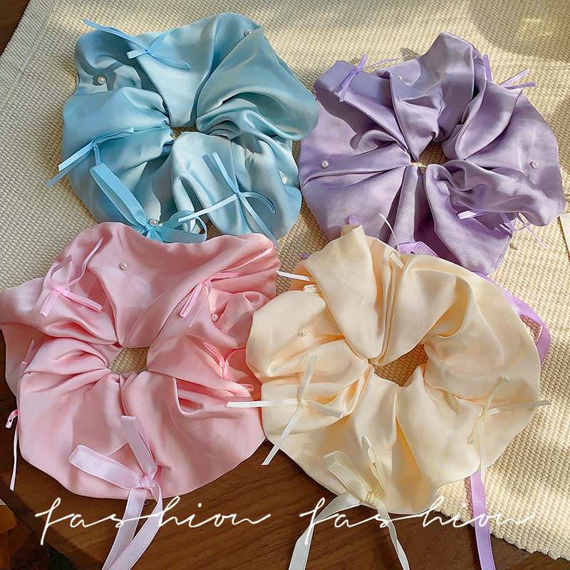 Ballet style pink satin ribbon bows large intestine hair tie female classy korean style super fairy elegant hair rope hair accessories