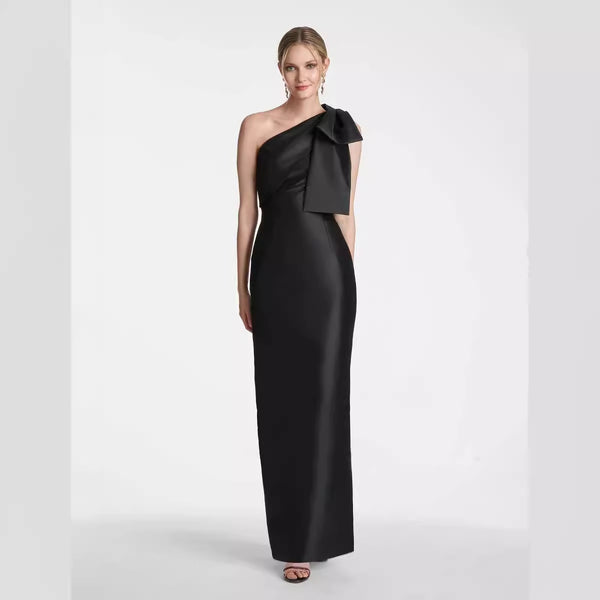 Women's Black High-end Evening Dress Foreign Trade Bow Shoulder Bandage Dress Summer Women's Premium Sense