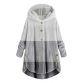 new fashion women's european and american button-down plush top color block multi-color hooded jacket
