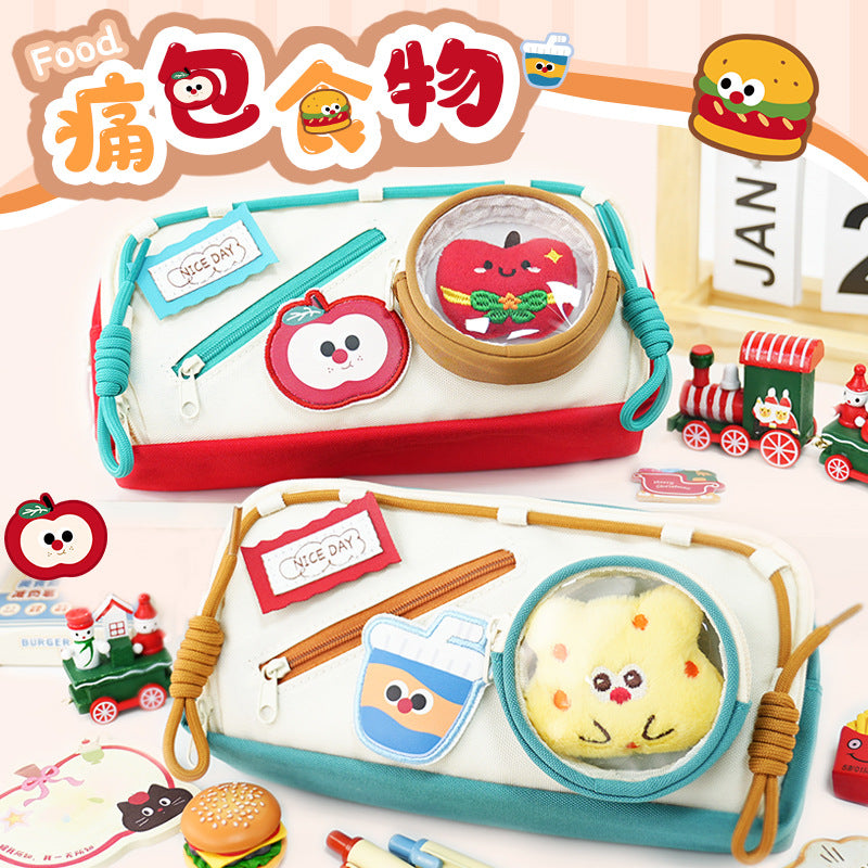 2025 Pain bag pencil bag New girls niche cute high-value burger Large capacity stationery box DIY stationery bag