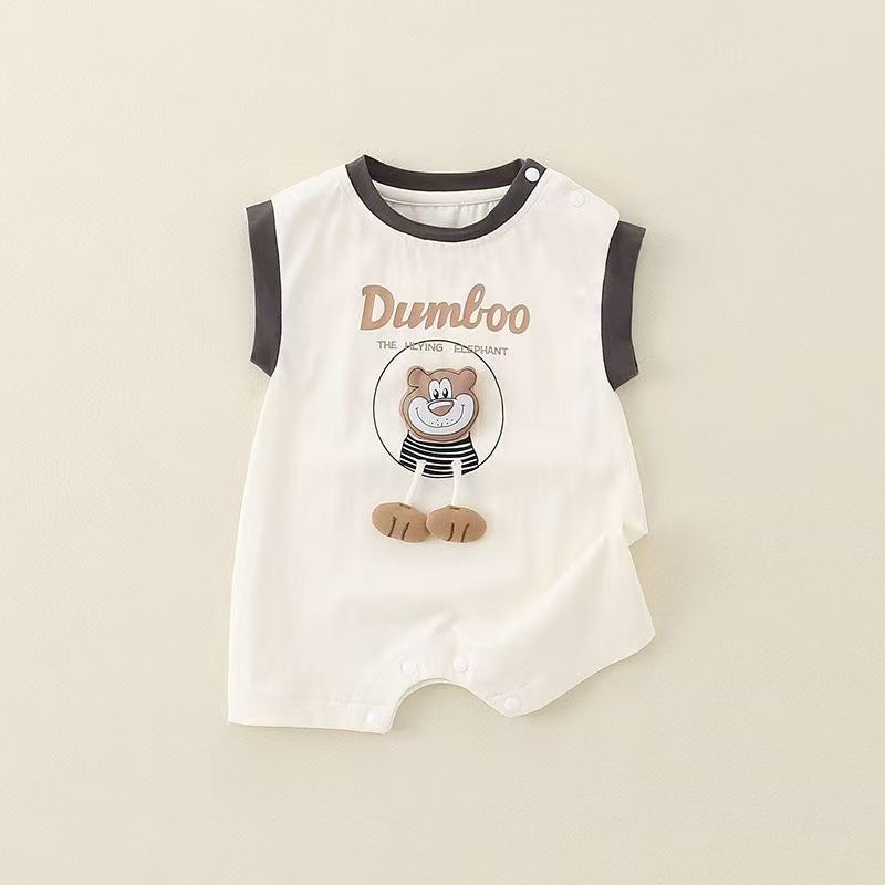 Handsome baby jumpsuit summer baby vest newborn sleeveless clothes thin summer clothes cartoon romper