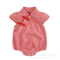 Newborn baby summer lightweight chic breathable outfit - baby girl's triangular cheongsam style flutter sleeve romper bodysuit