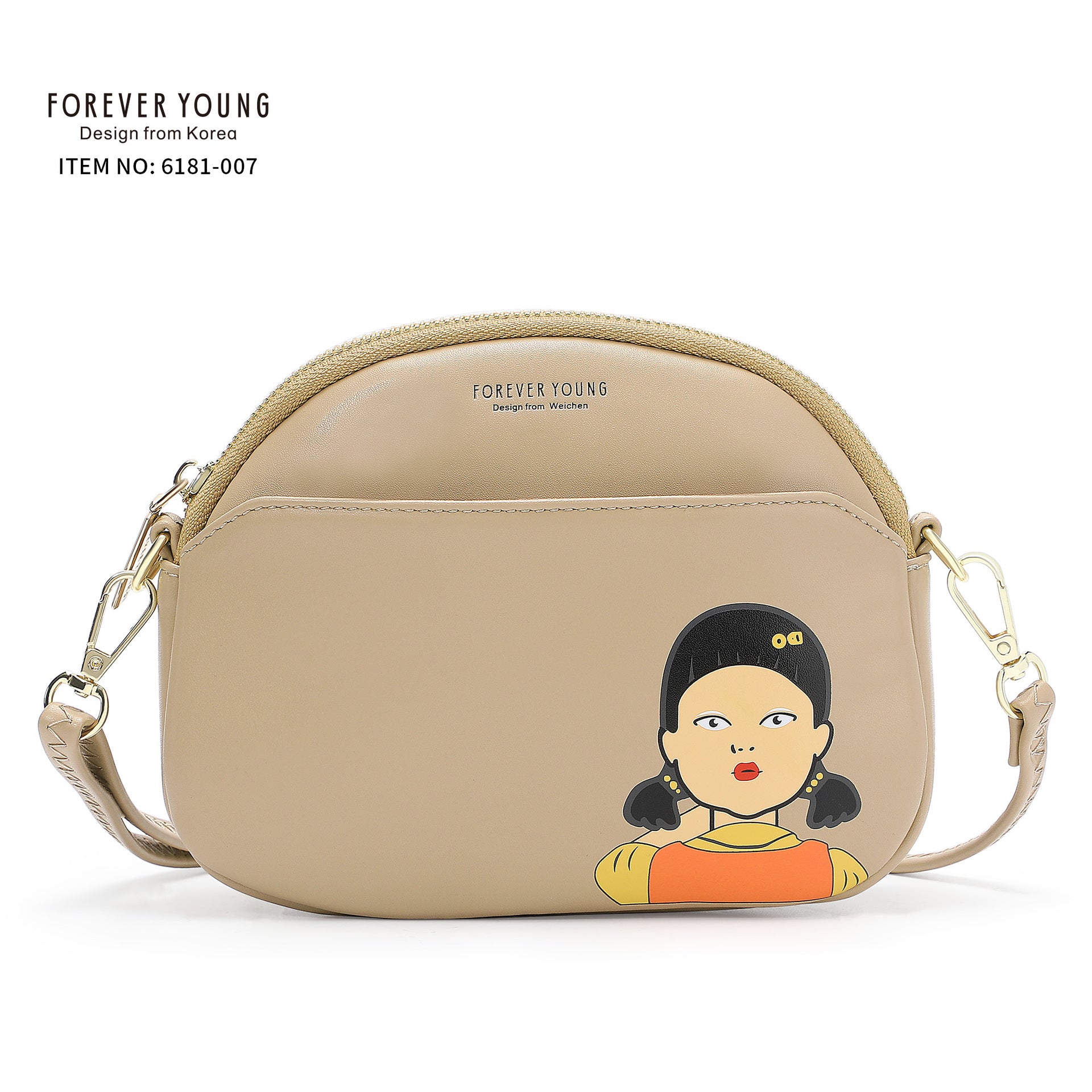 Foreveryoung simple PU women's bag Korean shoulder bag student messenger bag printed double zipper mobile phone bag