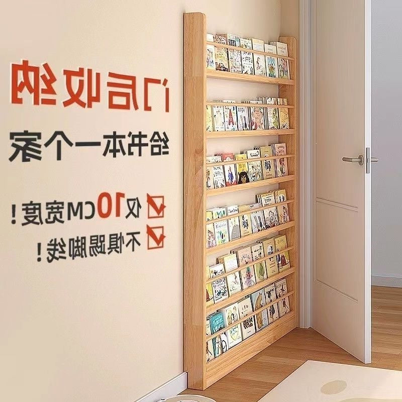Ultra-thin door rear bookshelf against the wall for home bedroom door rear storage rack multi-layer storage solid wood all-in-one picture book storage