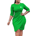 D364 with brooch foreign trade large size women's clothing  cross-border summer elegant elegant pleated european and american dress