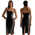 C7791 cross-border  new women's bandeau see-through pearl beaded bodycon sexy socialite party dress