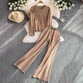 Fashionsuitfemalek-styleloose jacquard knittingsweatshirttwo-piece setcasualhigh waistslimming lookstraight-legloose pants