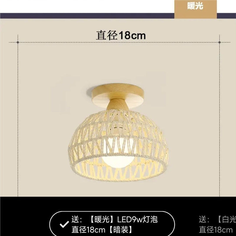Japanese style log restaurant chandelier cream style dining table bar lamp rattan retrob&b bedroom balcony long line lamp