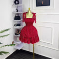 European and american cross-border women's fashion  summer new arrival: polka dot sleeveless butterfly tie waist puffy mini dress