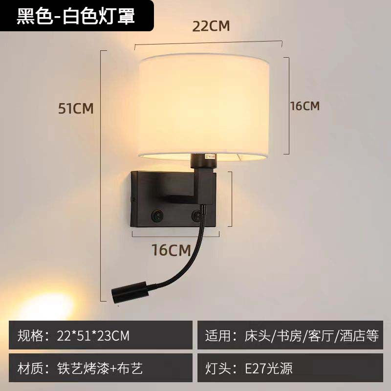 Hotel bedside reading wall lamp - new spotlight with switch, modern minimalist fabric bedroom study wall light