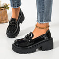 plus size high-heeled loafers  spring & fall new arrivalfashion metal chain thick sole slip-on leather shoes flats women