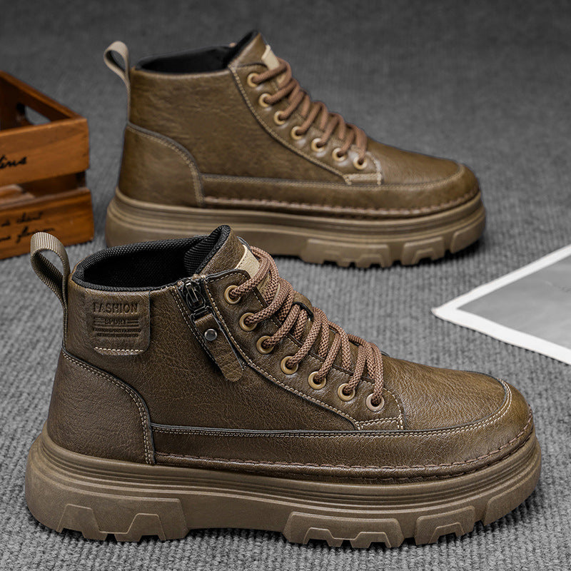 Soft sole 2025 spring new martin boots retro men's shoes work high-top leather shoes non-slip work boots casual ankle boots