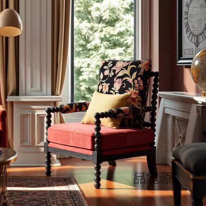 American retro pearl chair designer premium single sofa chair American living room solid wood fabric casual tiger chair