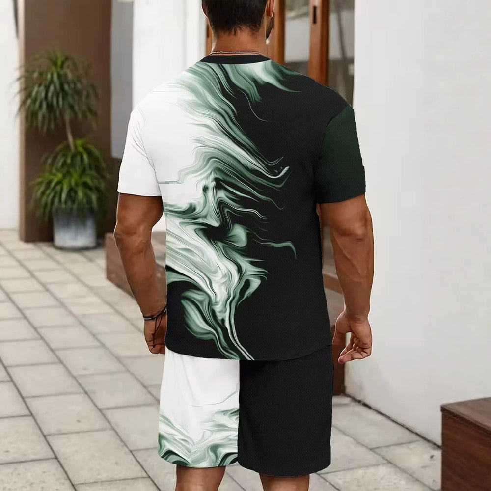 men's short-sleeve and shorts set, casual sportswear set, 3d printed cross-border hot seller, dropshipping available