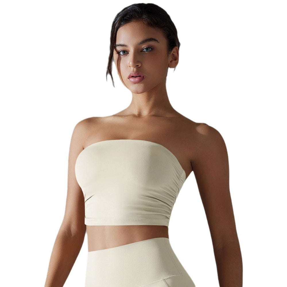 New arrivalpure color chest-wrapped yoga wear tops pleated tube top breathable silm anti-shedding running sports intimates fitness wear