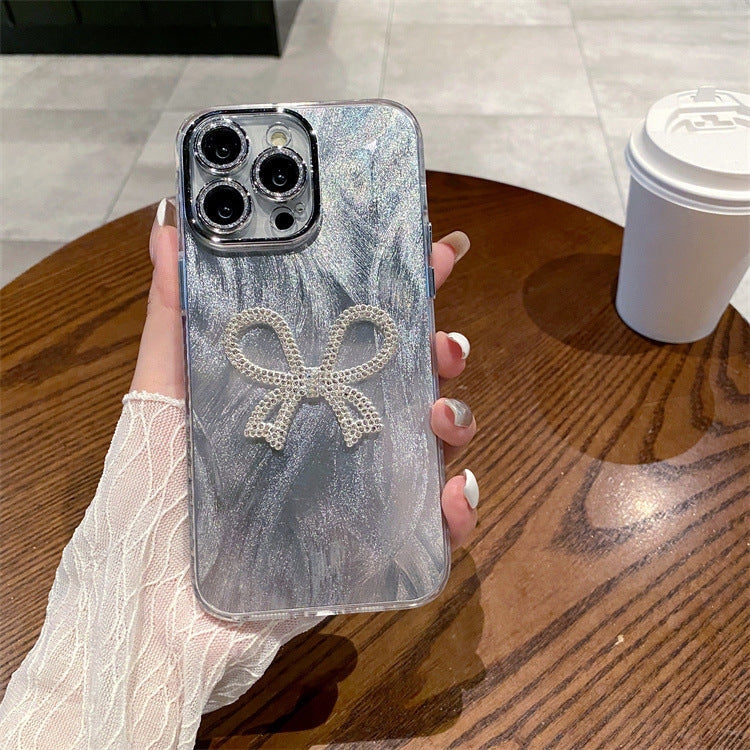 Feather yarn silver is suitable for apple 16pro bow with lens film mobile phone case iphone13/11 hard protective case