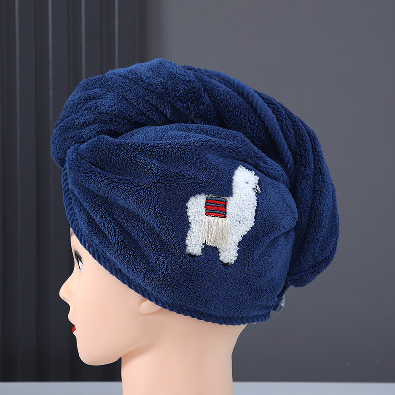 New arrival dry hair cap for women, water-absorbent, quick-drying, cute alpaca thickened shower cap, hair wiping, logo printed, dry hair towel wholesale