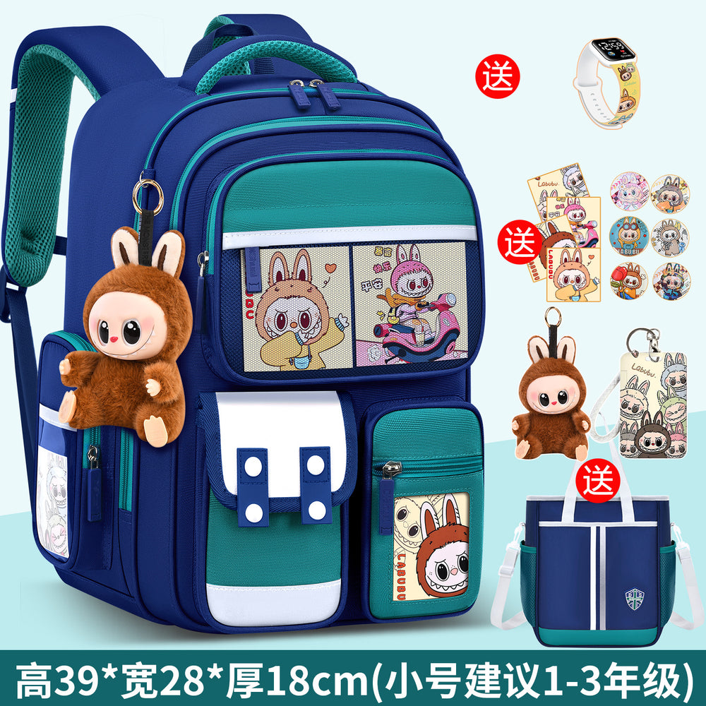 2026 new labubu backpack for girls, elementary school students grades 1-6, boys' lightweight kids' backpack, spine protection, and weight reduction