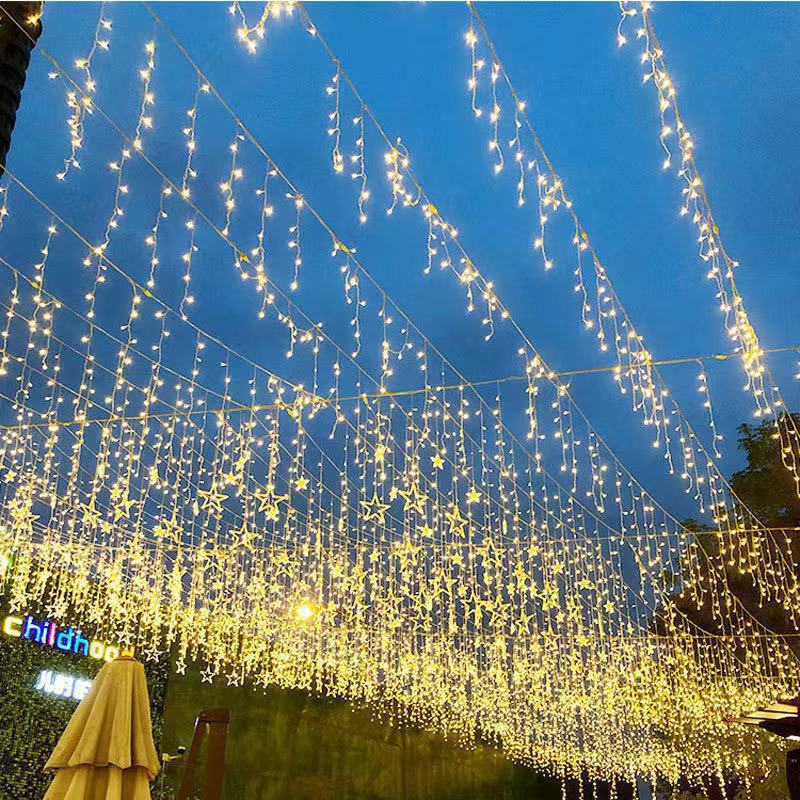 Cross-border hot-selling festival lights, shopping malls, waterfall lights, open-air squares, lighting decoration, ice strip lights, gypsy curtains, lights