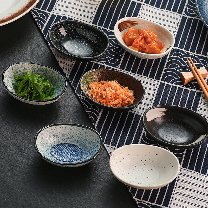 Japanese retro dipping sauce ceramic ingot dish - sushi topping, snack, and side dish plate - restaurant, hotel, and home use soy sauce dish