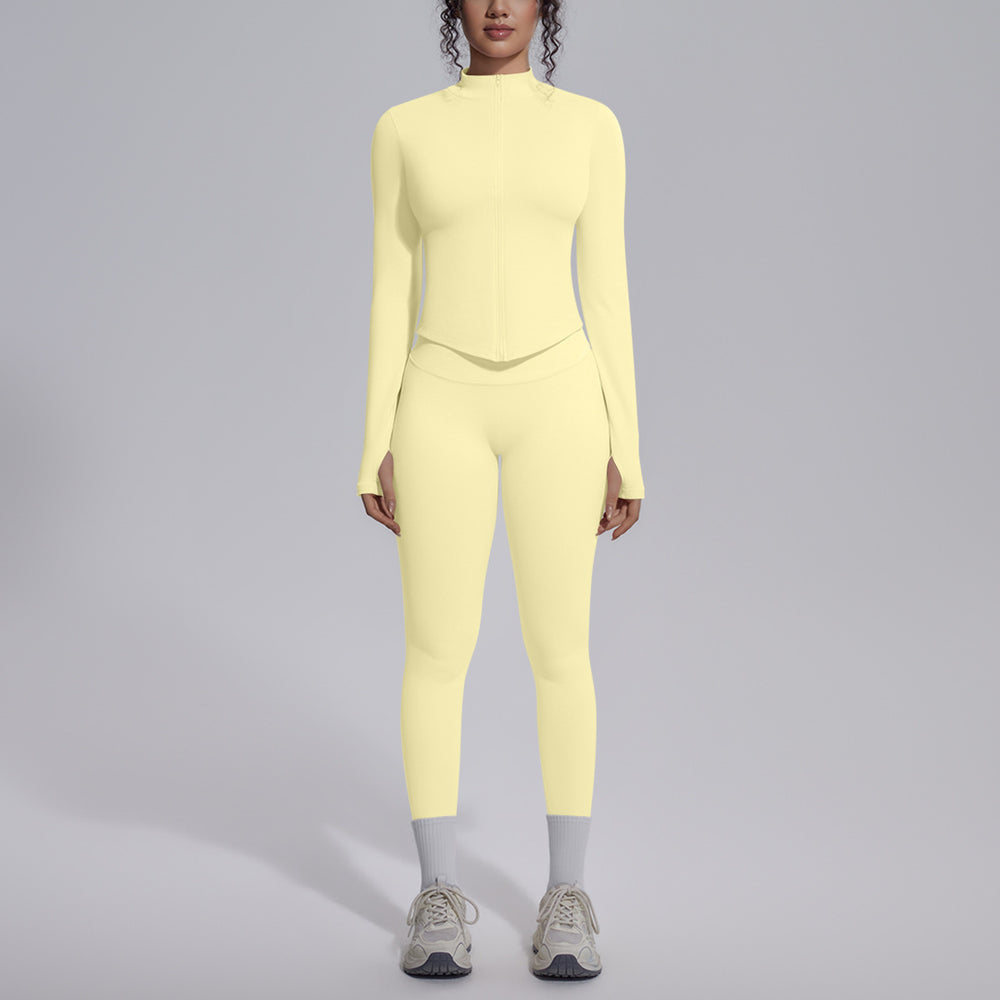 European and american seamless yoga set - slim fit zipper jacket & peach lift butt leggings - women's activewear workout outfit