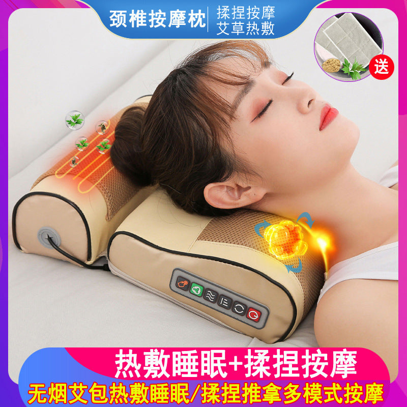 Cervical spine massager neck massage pillow heating lumbar lumbar hot compress multifunctional massager kneading pillow for home