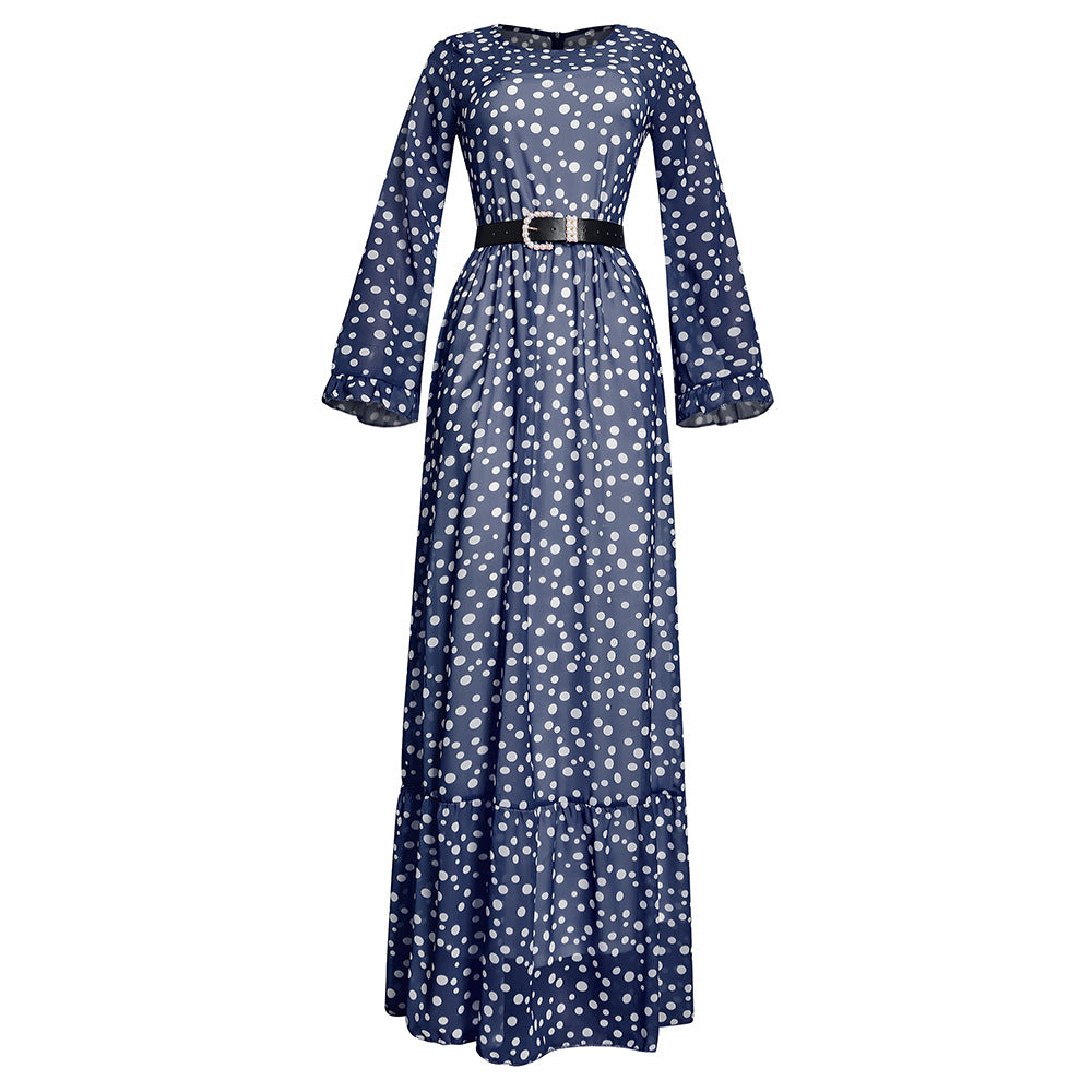 Lolita style fresh & sweet two-piece set: polka dot flare sleeve dress with belt - plus size african-inspired women's clothing