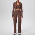 pure color brushed tight halter vest wide-leg long three-piece set sports running fitness yoga clothes suit