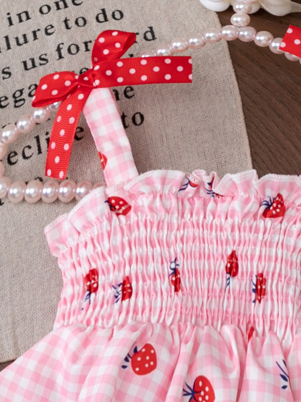 spring/summer new arrival: adorable strawberry print cami top + denim shorts set for girls (cross-border e-commerce)