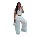 European and american cross-border african women's clothing  summer new casual fashion v-neck short sleeve shirt wide leg pants set