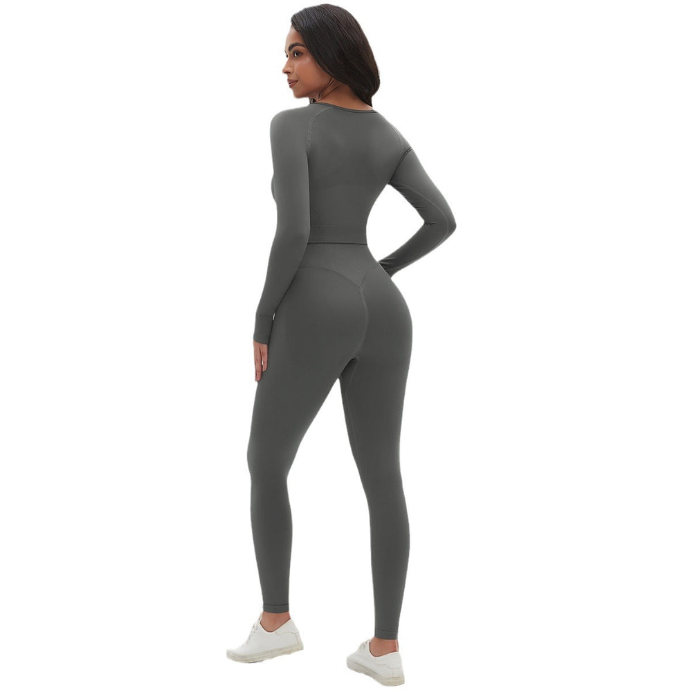 European and american seamless yoga set - high-waisted butt-lifting peach lift leggings with long-sleeve compression top - running & fitness activewear set