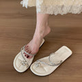 Versatile french-style flat sandals: 2024 new soft-soled summer collection - perfect for dresses, rhinestone accents, and beach days