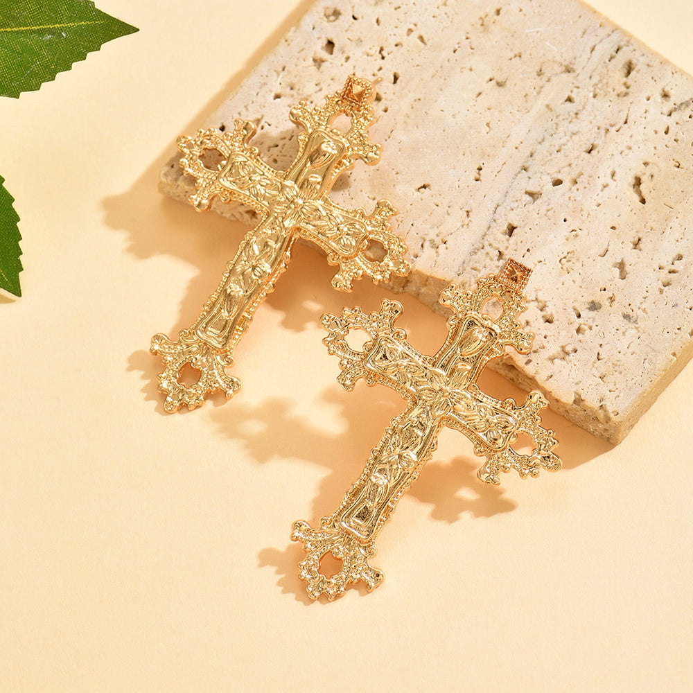 Wholesale metal cross earrings - cross-border hot seller, alloy accessories, women's fashion, vintage, niche, hollow flower earrings