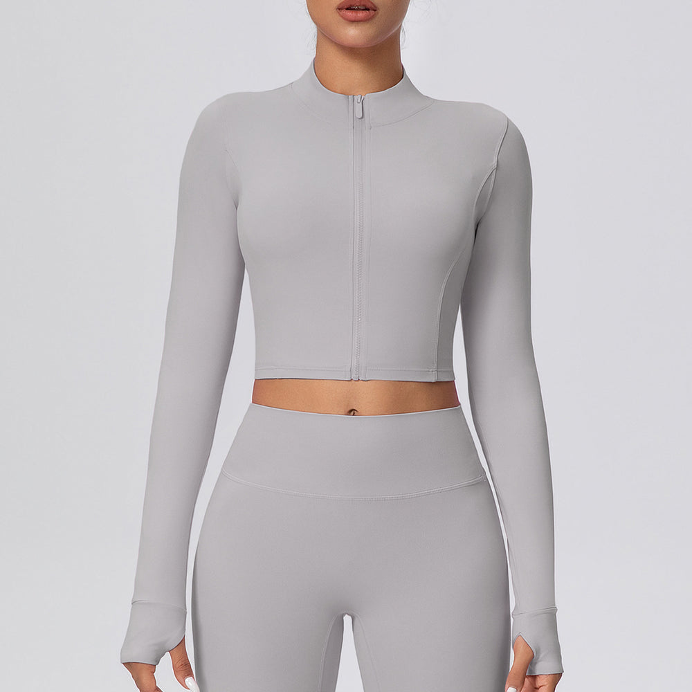 Short zippered outdoor running sports yoga outwearslimming look fitness long sleevesoutwear cloud-like quick-drying yoga clothes for women