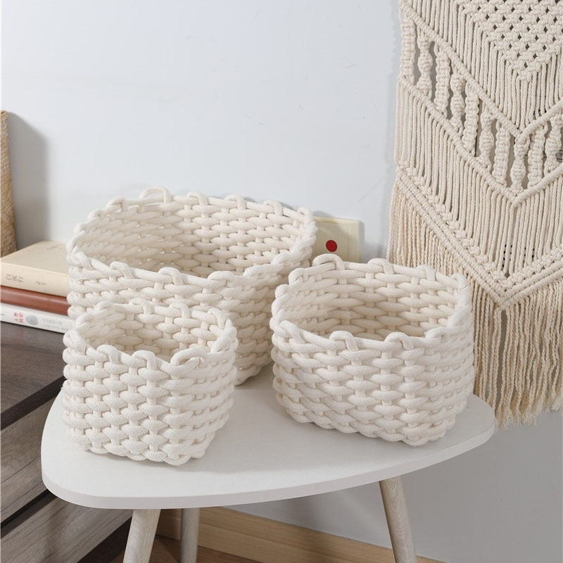 Desktop cotton rope woven storage basket large basket home finishing cosmetics mask remote control sundries snack box