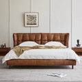 Used style oil wax genuine leather muscle bed modern retro designer model master bedroom 1.8m pull point leather double bed