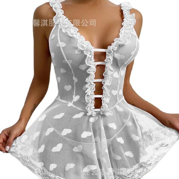 sexy lingerie, nightwear, and sleepwear - heart-shaped transparent foreign trade sexy nightgown, suspender dress 1780