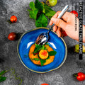 European style kiln turned blue ceramic salad bowl restaurant hotel special stylish vegetable soup bowl noodle bowl special-shaped ceramic bowl