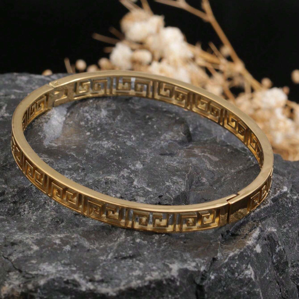 Great wall pattern stainless steel bracelet women's retro palace style ins niche design accessible luxury classy sense of design bracelet