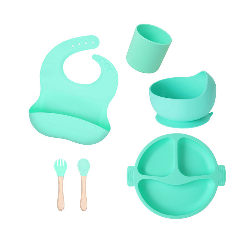 Factory customized LFGB silicone children's tableware 6-piece set, infant food grade beech silicone feeding tableware