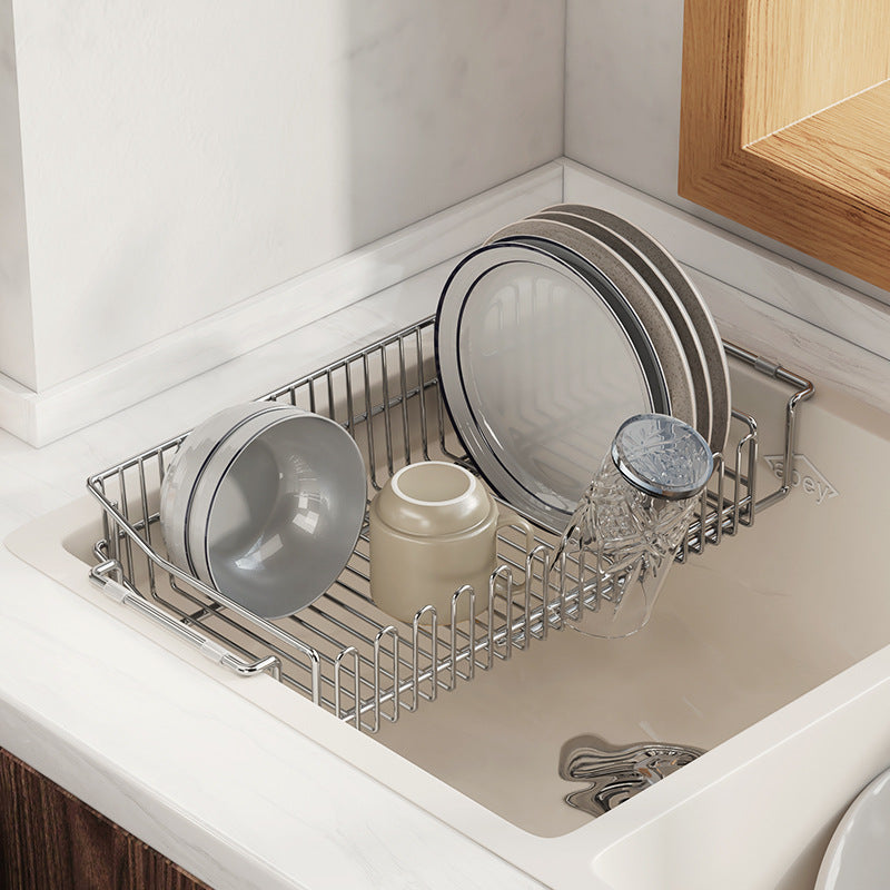 Retractable kitchen 304 stainless steel sink drain basket drain rack basin in basin wash basin sink dish rack